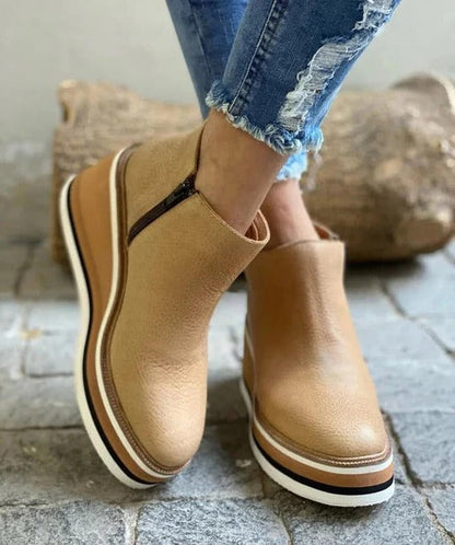 Wedge Heel Ankle Boots - Khaki