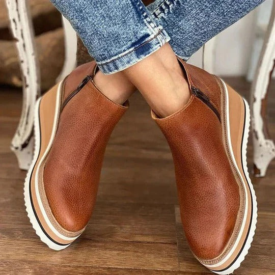 Wedge Heel Ankle Boots - Maroon
