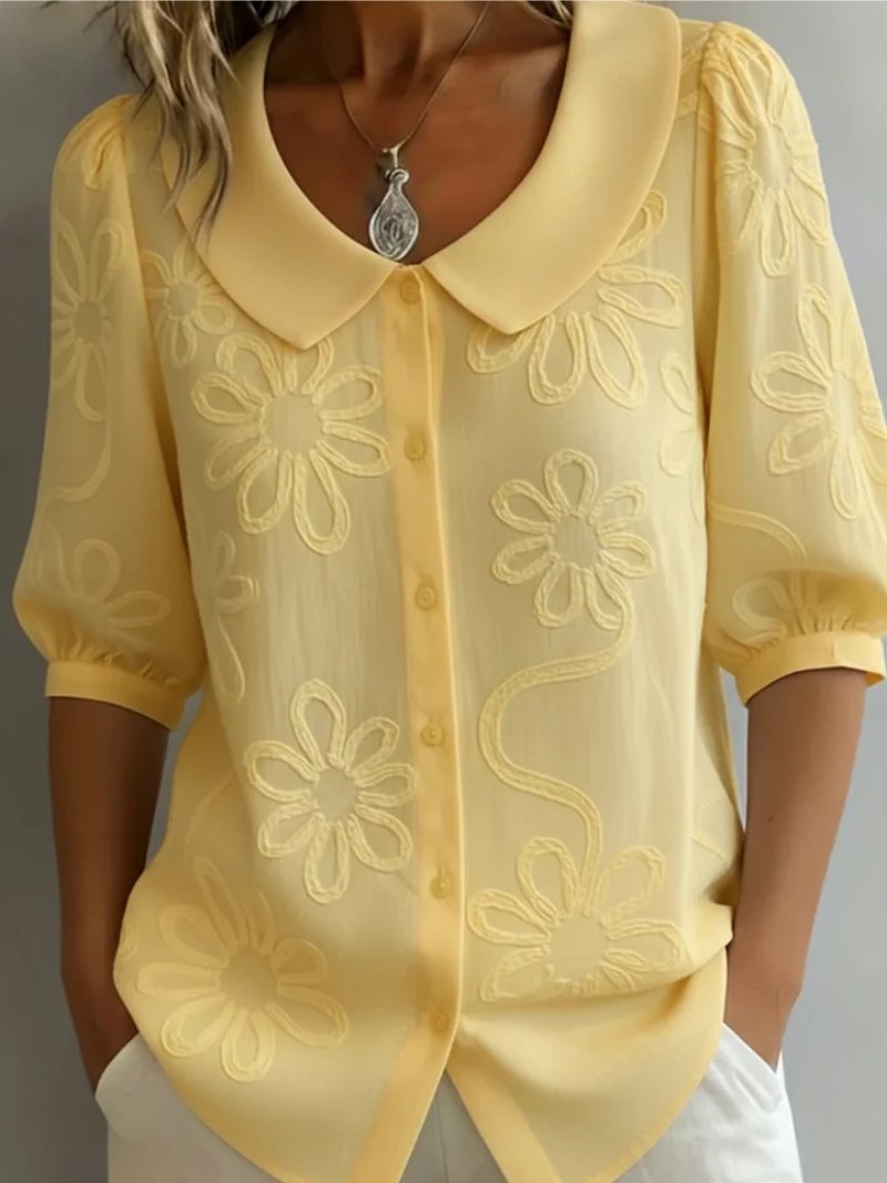 Women's Floral Chiffon Blouse - Yellow