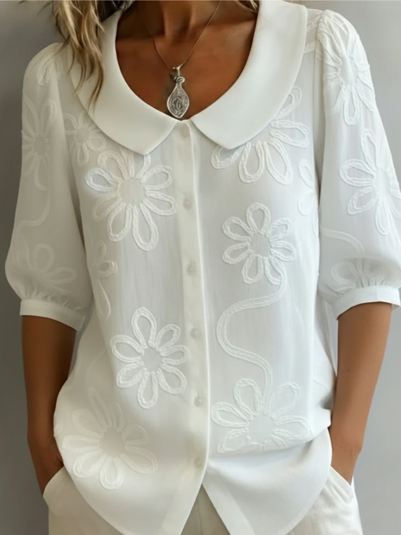 Women's Floral Chiffon Blouse - White