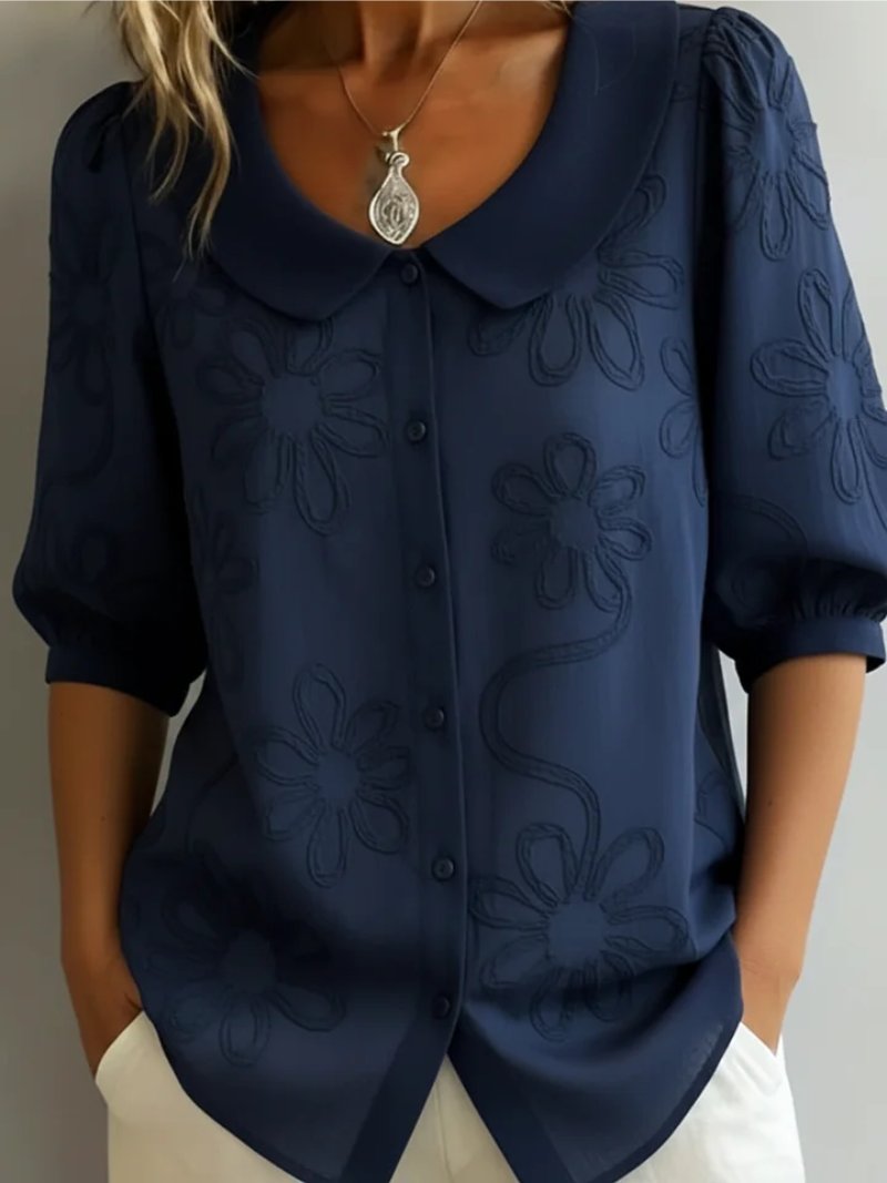 Women's Floral Chiffon Blouse - Navy Blue
