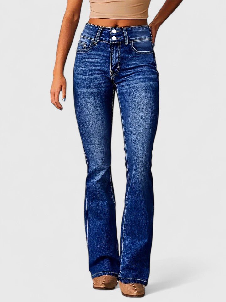Women's High-Waisted Flare Jeans - Navy Blue