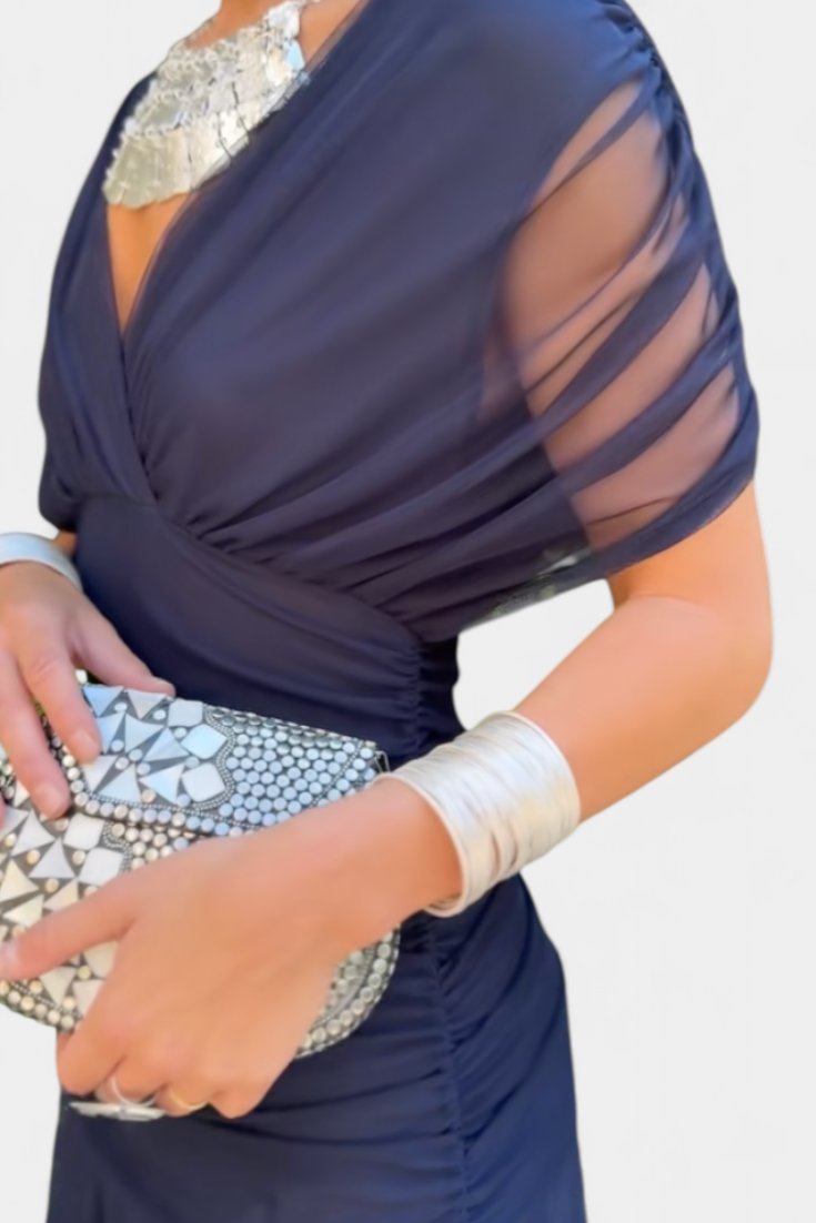 Women's Off-Shoulder Maxi Dress - Blue
