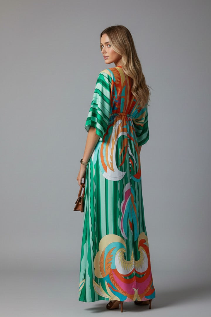 Printed Kimono Maxi Dress
