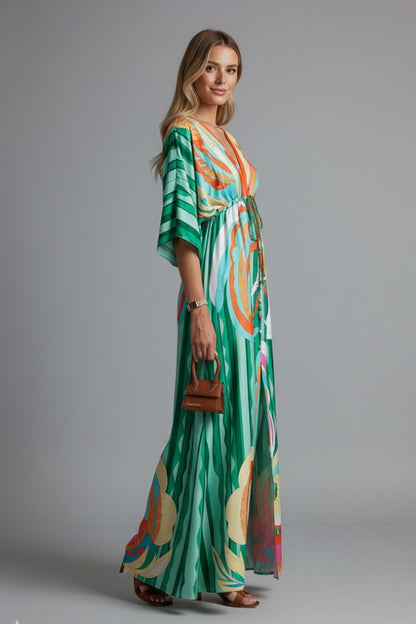 Printed Kimono Maxi Dress