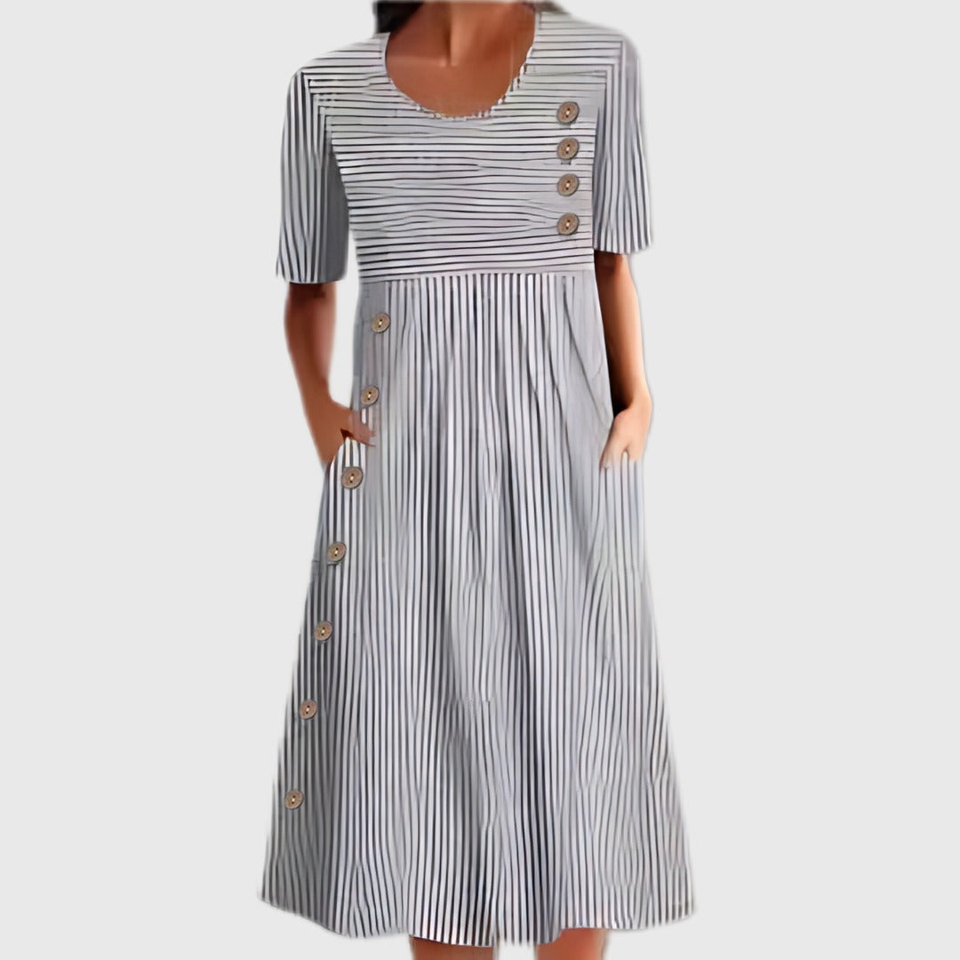 Short Sleeve A Line Midi Dress - Grey