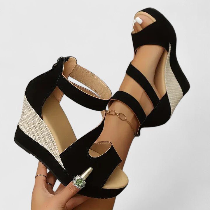 Women's Suede Wedge Sandals - Black