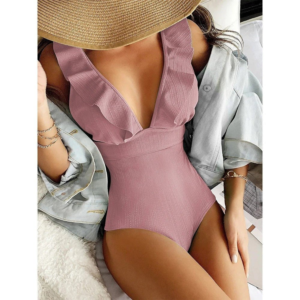 Women's V-Neck One-Piece Swimsuit - Green