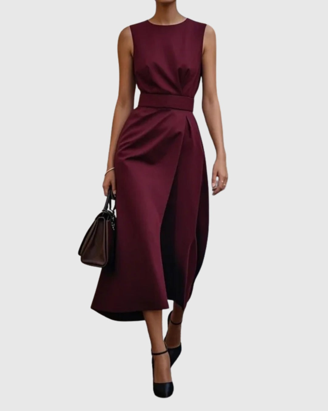 Formal Ruched Midi Dress - Fuchsia