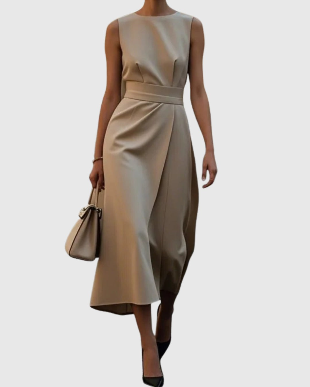 Formal Ruched Midi Dress - Khaki