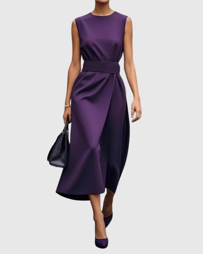Formal Ruched Midi Dress - Purple
