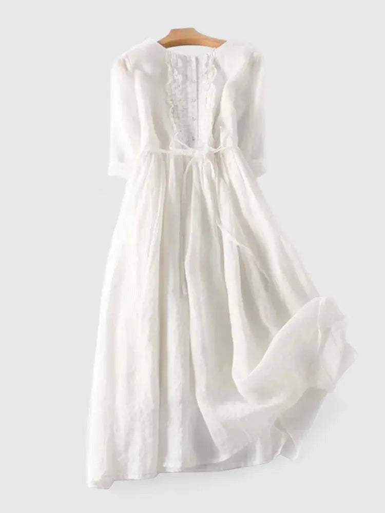 Vintage Ruffle Midi Dress - White