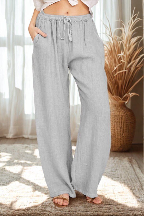 Women's Wide-Leg High-Waisted Pants - Grey