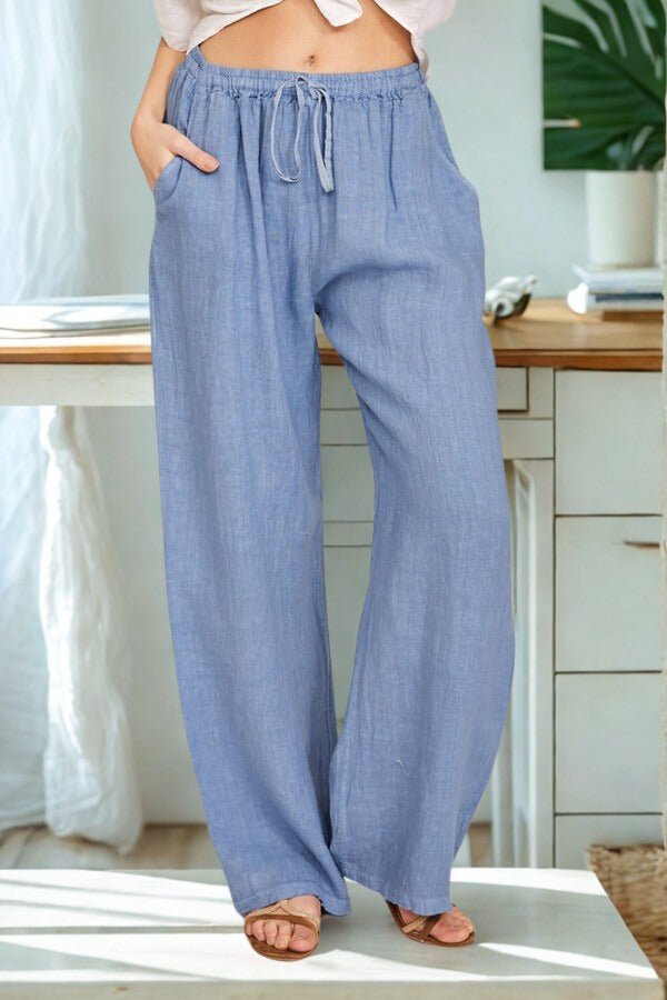 Women's Wide-Leg High-Waisted Pants - Blue