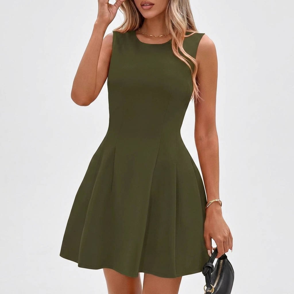 Women's Ponte Skater Mini Dress - Army Green