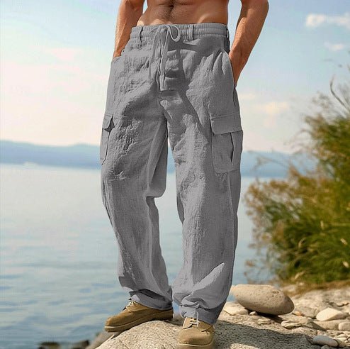 Men's Drawstring Linen Cargo Pants