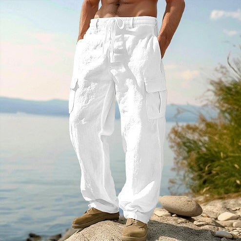 Men's Drawstring Linen Cargo Pants - White