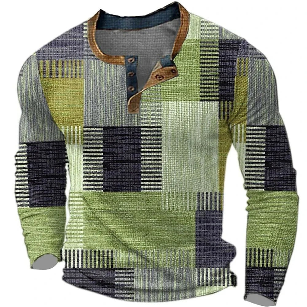 Men's Knit Henley Shirt - Green