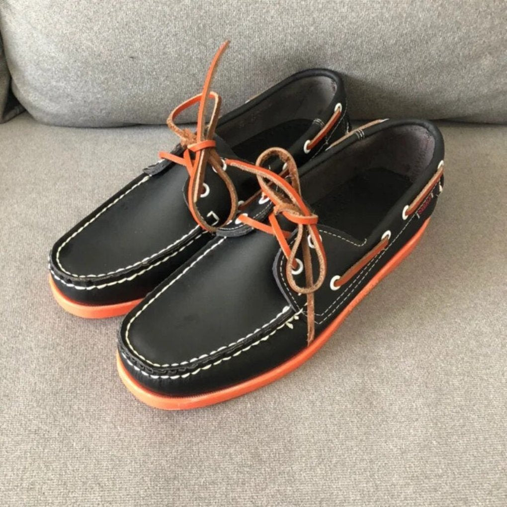 Men's Leather Boat Shoes - Orange Black