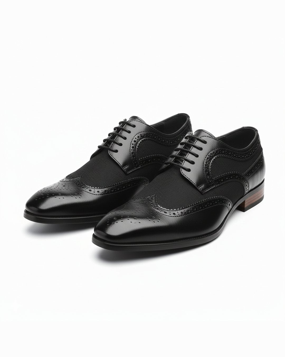 Men's Leather Wingtip Brogue Derby Shoes - Black