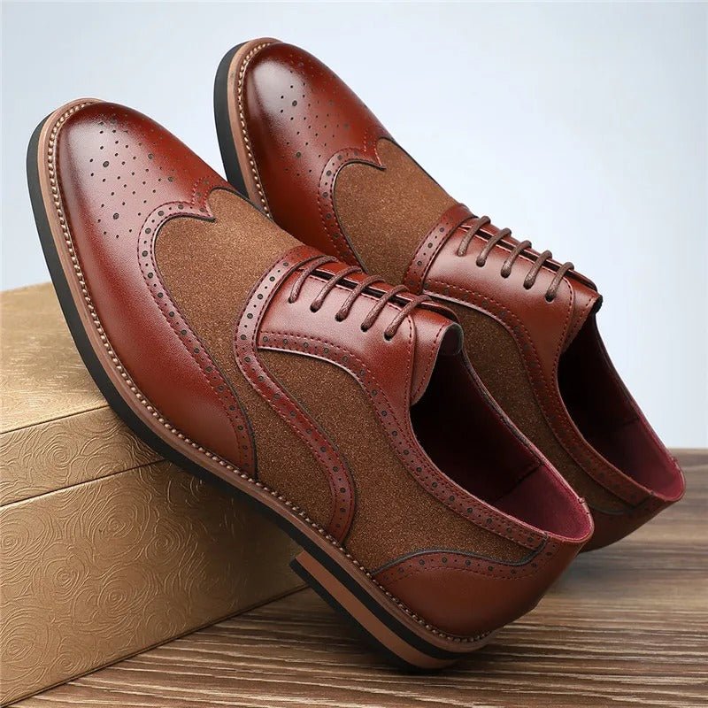 Men's Leather Wingtip Brogue Derby Shoes - Dark Brown