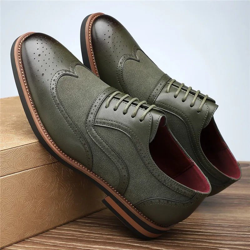 Men's Leather Wingtip Brogue Derby Shoes - Olive Gray