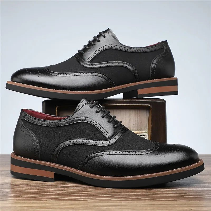 Men's Leather Wingtip Brogue Derby Shoes