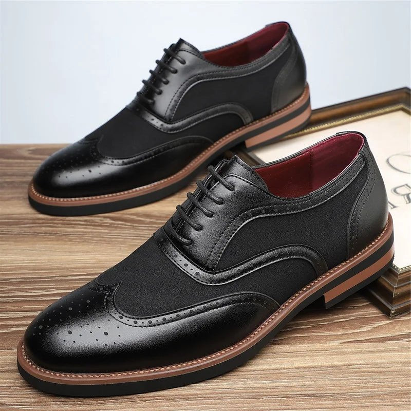 Men's Leather Wingtip Brogue Derby Shoes