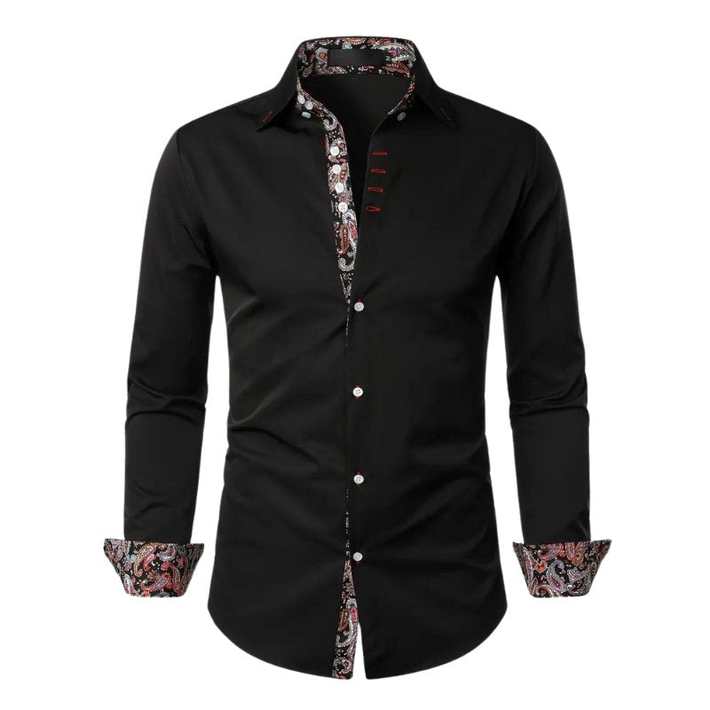 Men's Slim Paisley Shirt - Black