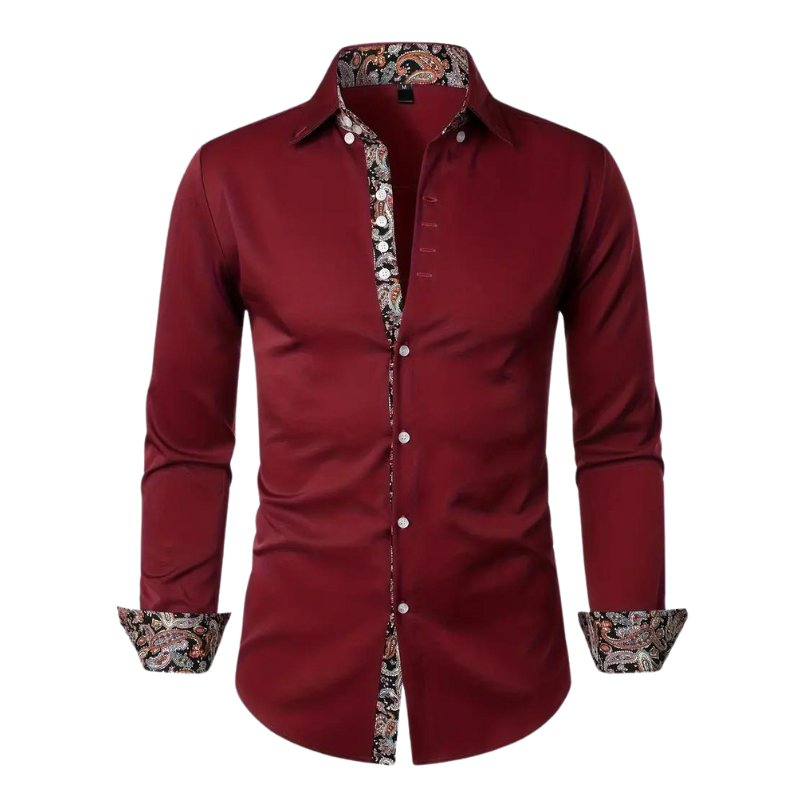 Men's Slim Paisley Shirt - Burgundy