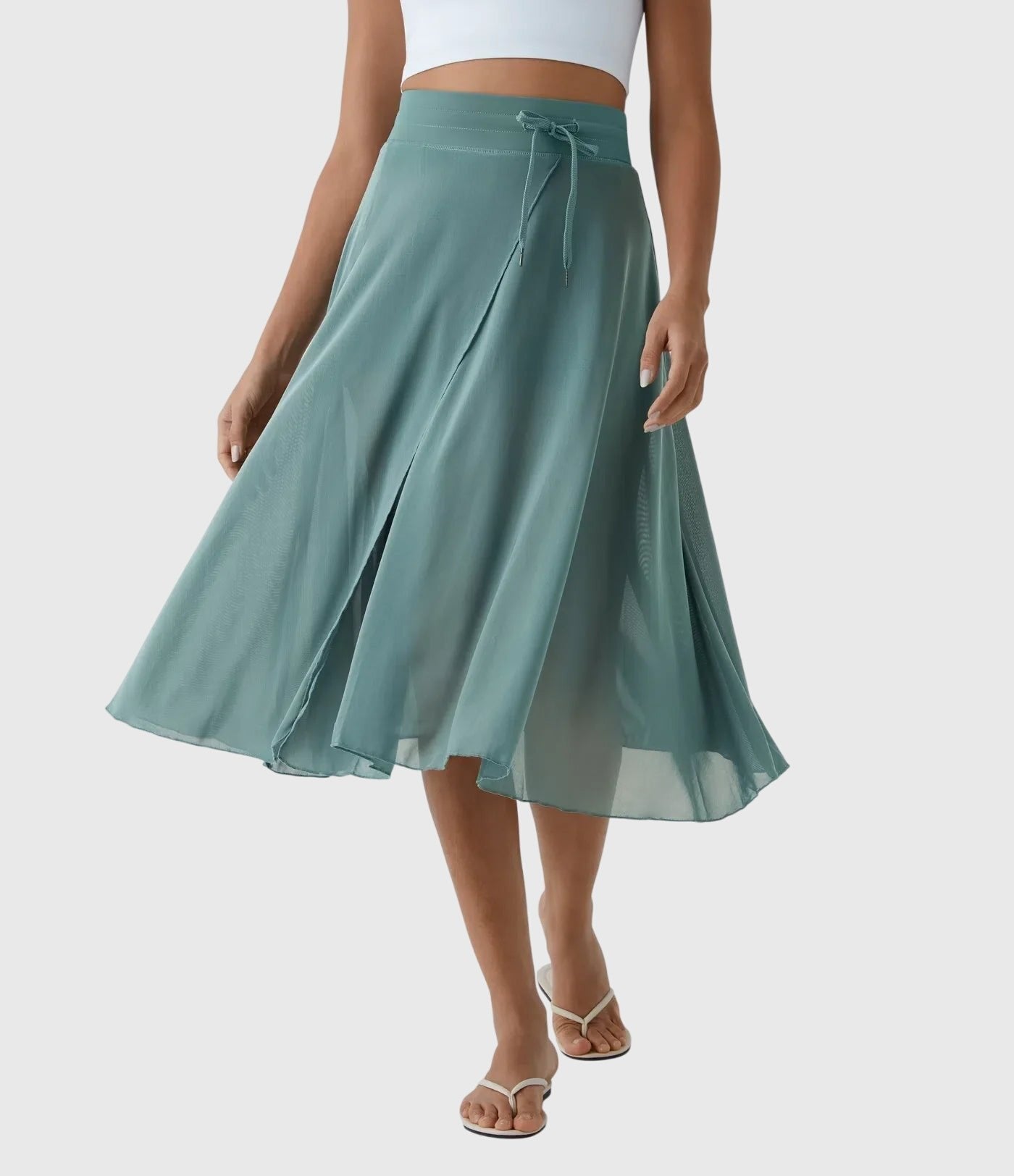 Women's Chiffon Wrap Midi Skirt - Turquoise