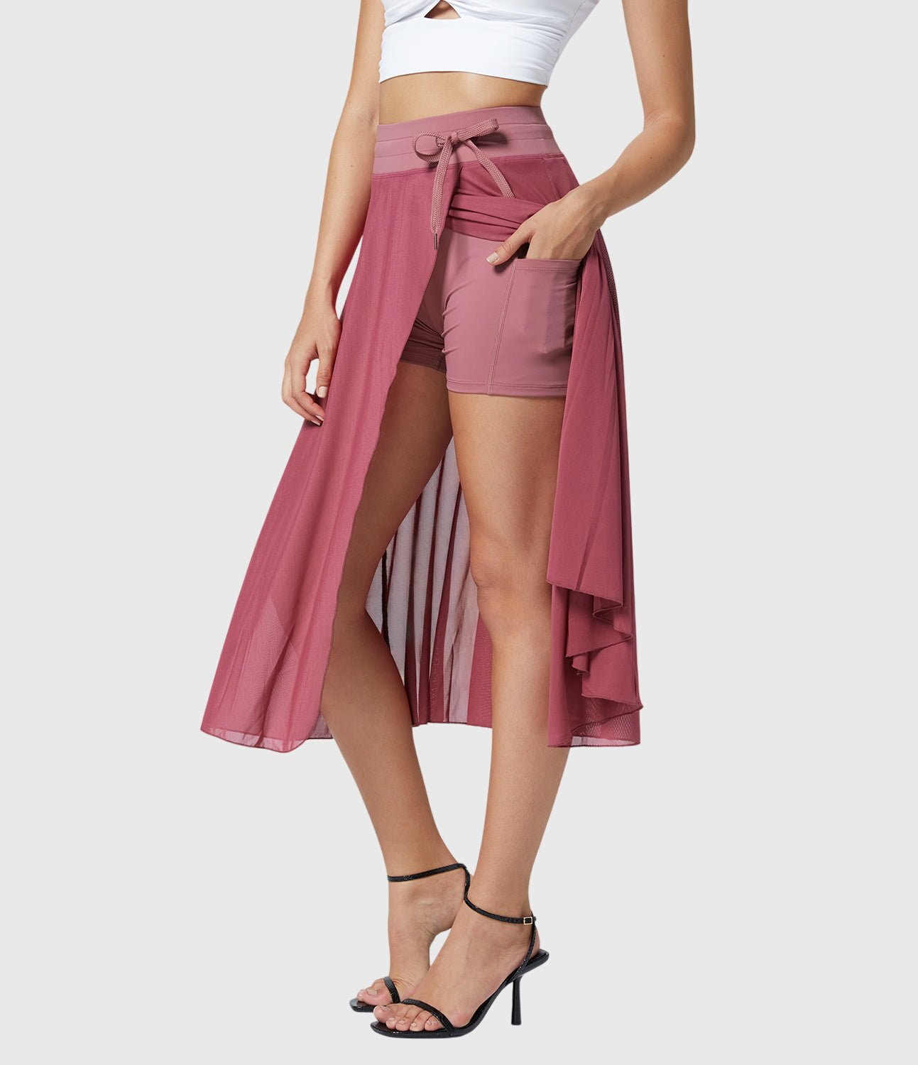 Women's Chiffon Wrap Midi Skirt - Pink