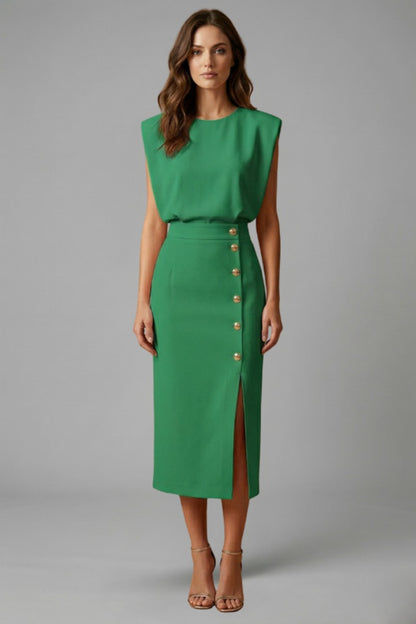 Sleeveless Cocktail Midi Dress - Green