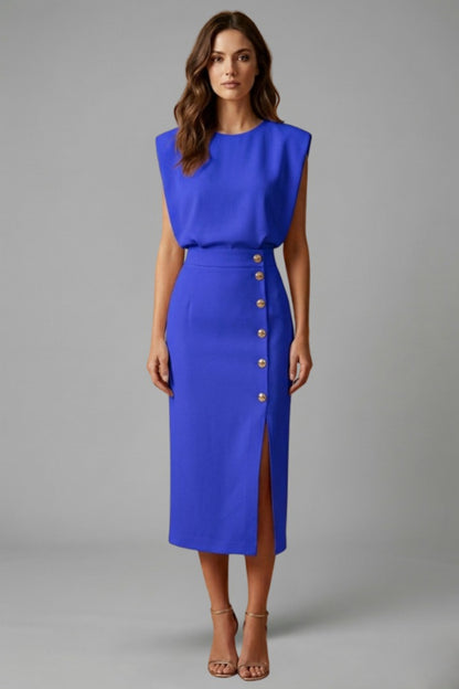 Sleeveless Cocktail Midi Dress - Royal Blue