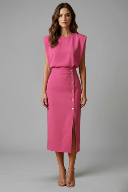 Sleeveless Cocktail Midi Dress - Bright Pink