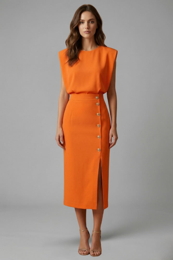 Sleeveless Cocktail Midi Dress - Orange