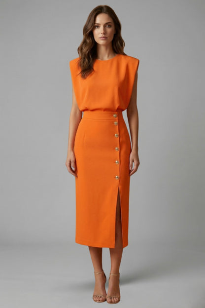 Sleeveless Cocktail Midi Dress - Orange