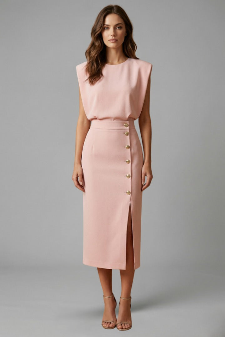 Sleeveless Cocktail Midi Dress - Pink