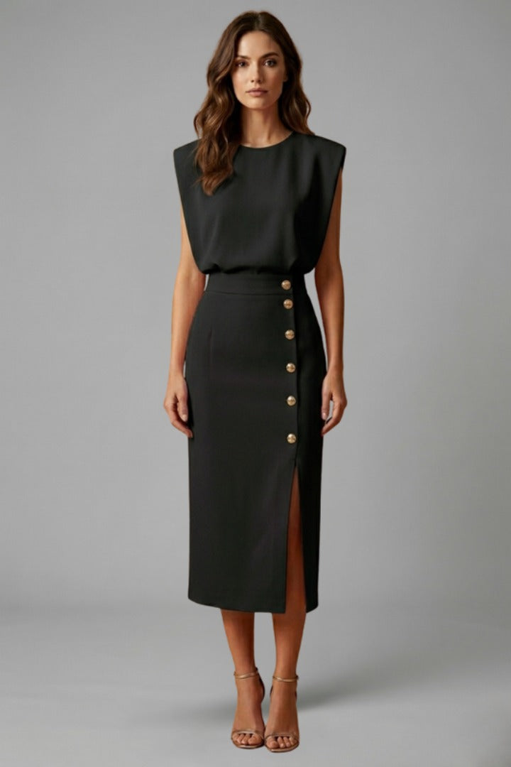 Sleeveless Cocktail Midi Dress - Black