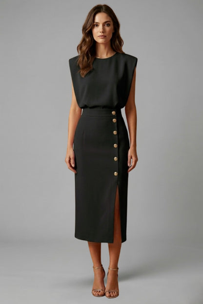 Sleeveless Cocktail Midi Dress - Black