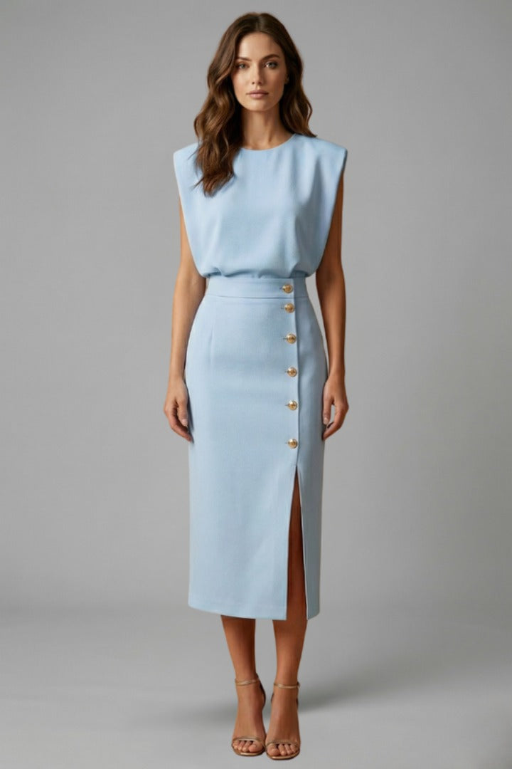 Sleeveless Cocktail Midi Dress - Light Blue