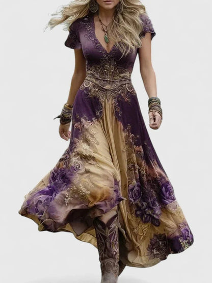 Boho Floral Maxi Dress - Khaki