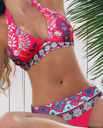 Halter Bikini Two Piece Set - Pink