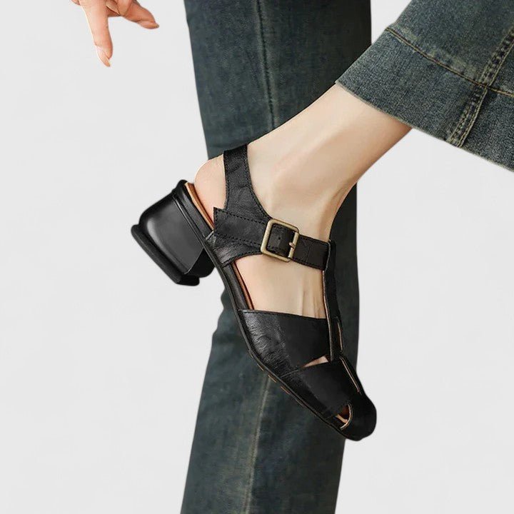 Women's Leather Block Heel Sandals