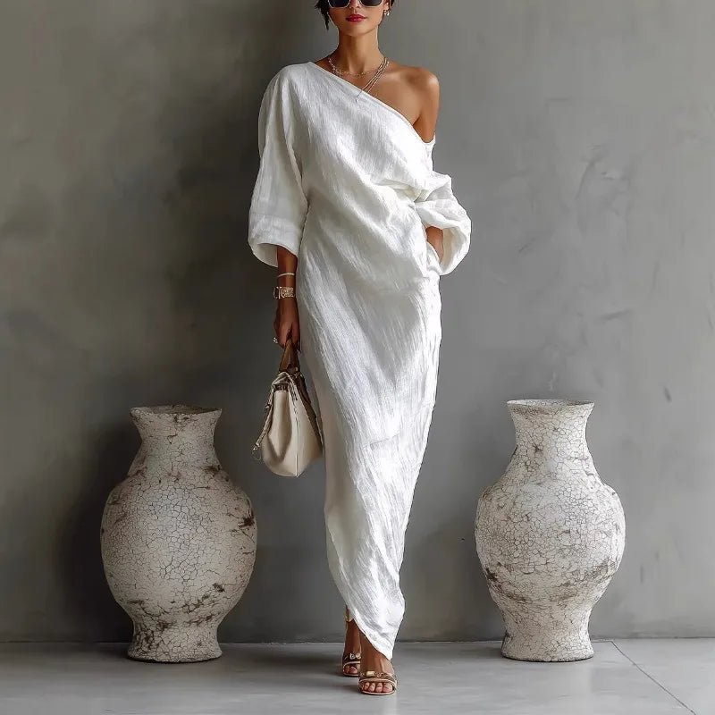 Women's One-Shoulder Maxi Dress - White