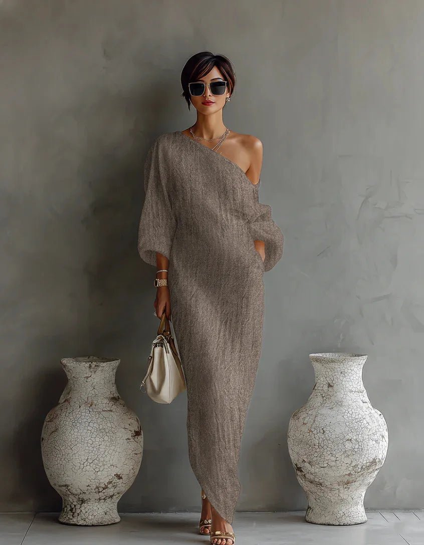 Women's One-Shoulder Maxi Dress - Khaki