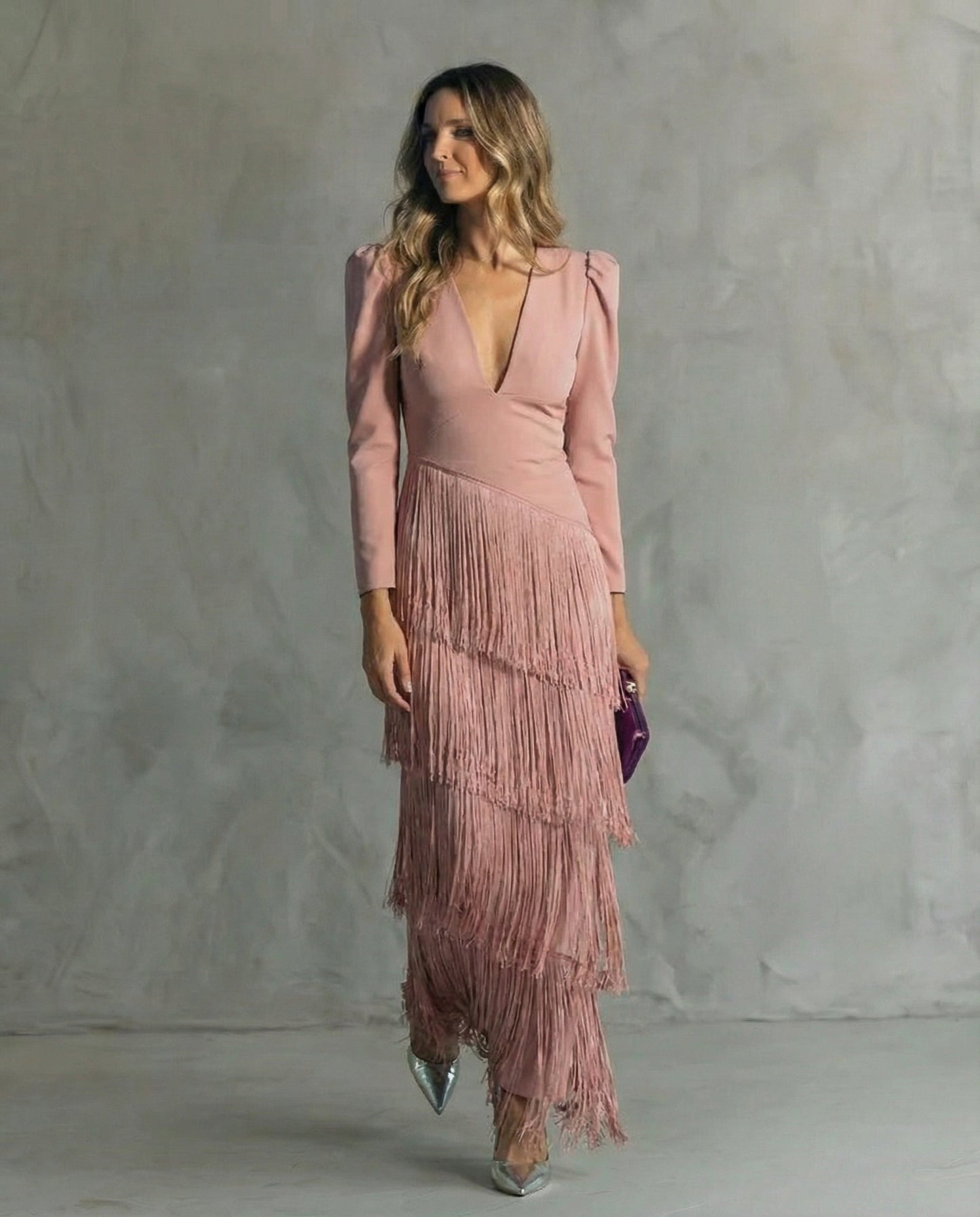 Formal Long Sleeve Maxi Dress - Lotus root color