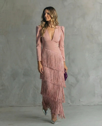 Formal Long Sleeve Maxi Dress - Lotus root color