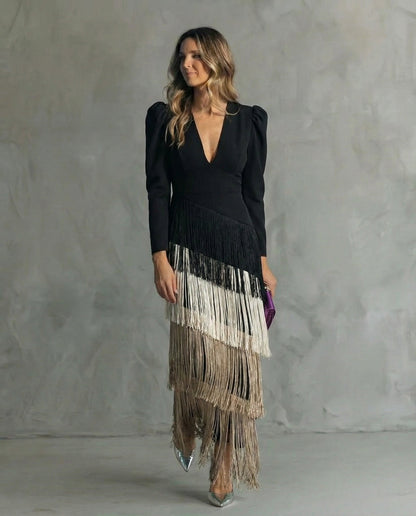Formal Long Sleeve Maxi Dress - Coffee