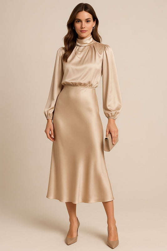 Long Sleeve Satin Midi Dress